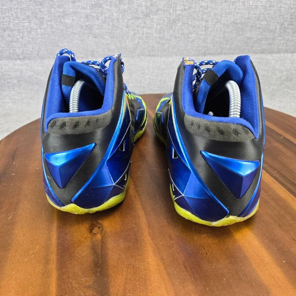 Nike LeBron 11 iD Custom Mens 9.5 Black Blue Volt Basketball Shoes 641216-991
